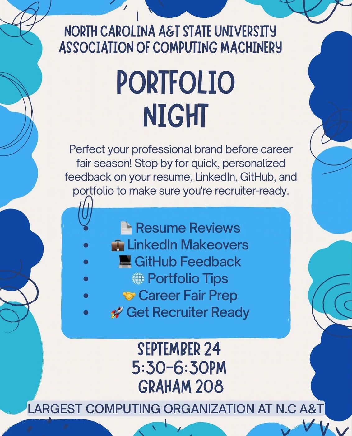 Flyer for ACM Portfolio Night at NC A&T
